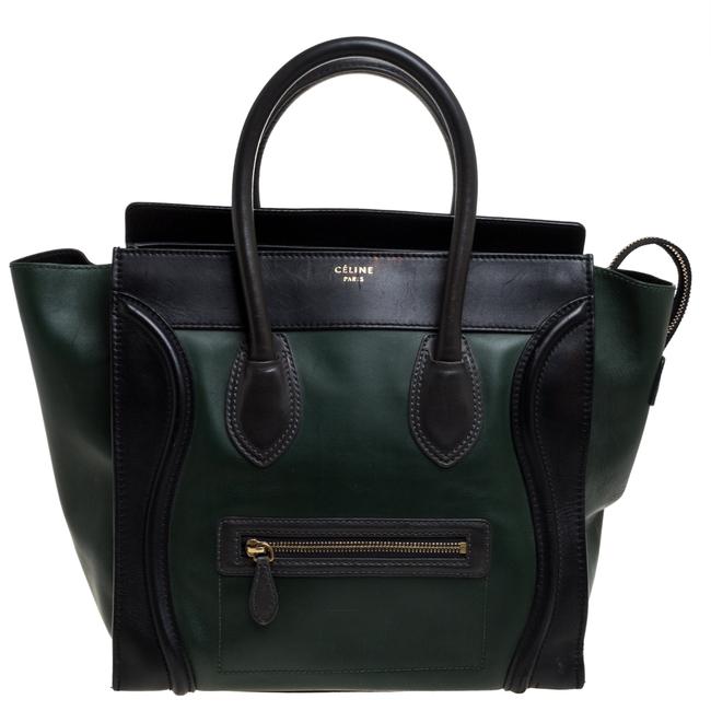 Celine Luggage BlackDark Green Leather Mini Tote
