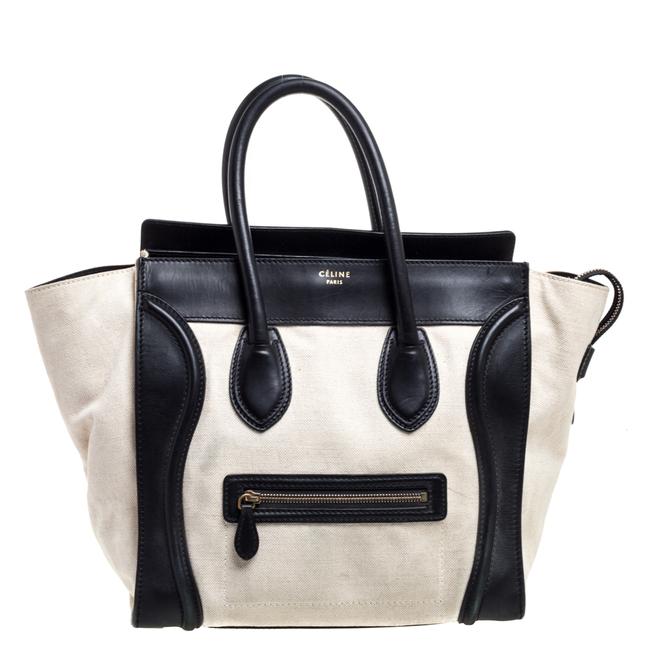 Celine Luggage BlackIvory Canvas and Leather Mini Tote
