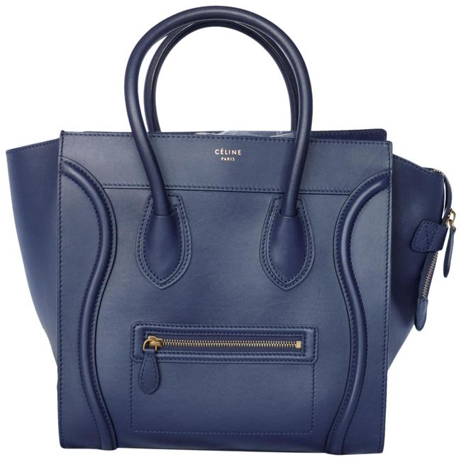 Celine Luggage Blue Mini Navy Calfskin Leather Tote