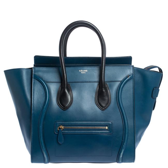Celine Luggage BlueBlack Leather Mini Tote