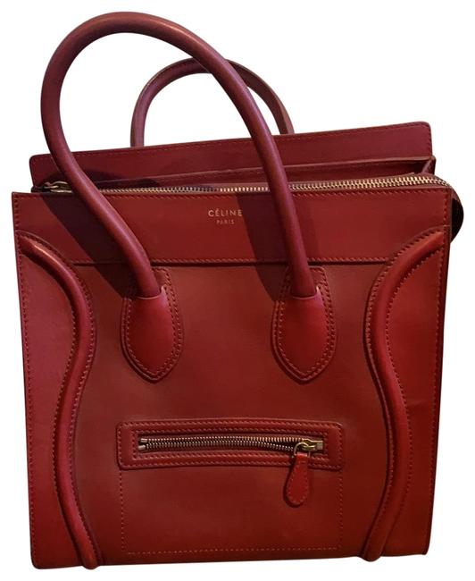 Celine Luggage Burgundy Red Leather Tote