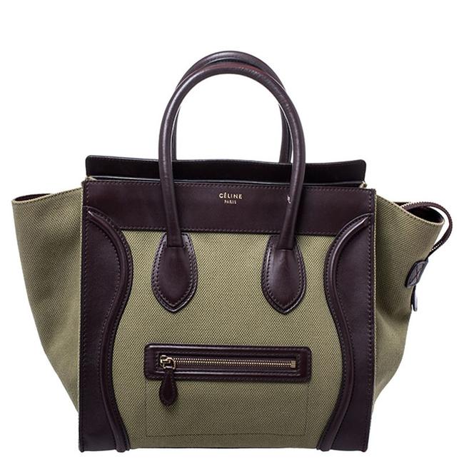 Celine Luggage BurgundyGreen Canvas and Leather Mini Tote
