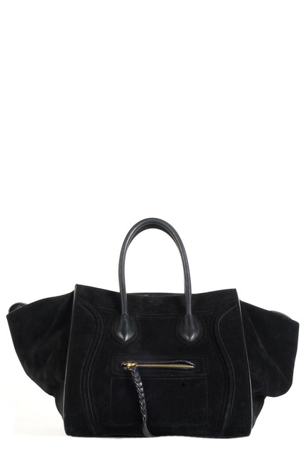 Celine Luggage Cabas Phantom Black Suede Tote