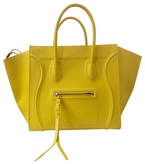 Celine Luggage Cabas Phantom Pebbled Yellow Leather Tote