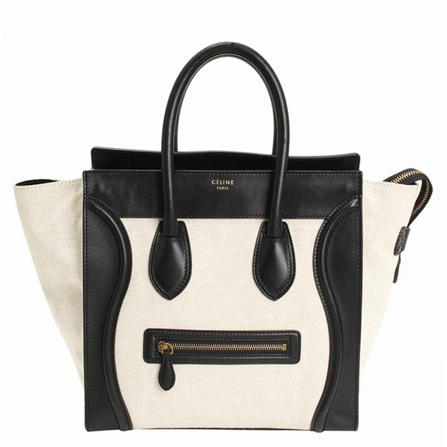 Celine Luggage CreamBlack Canvas and Leather Mini Tote