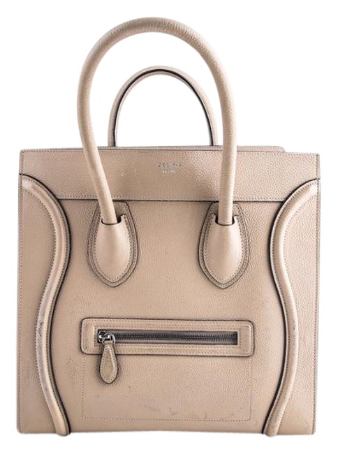 Celine Luggage Drummed Mini Dune Cream Calfskin Leather Tote