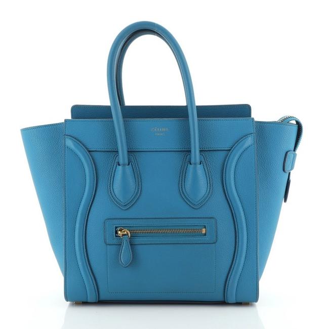 Celine Luggage Grainy Micro Blue Leather Tote
