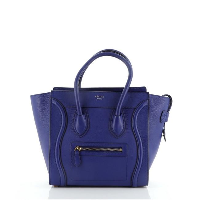 Celine Luggage Grainy Micro Blue Leather WeekendTravel Bag