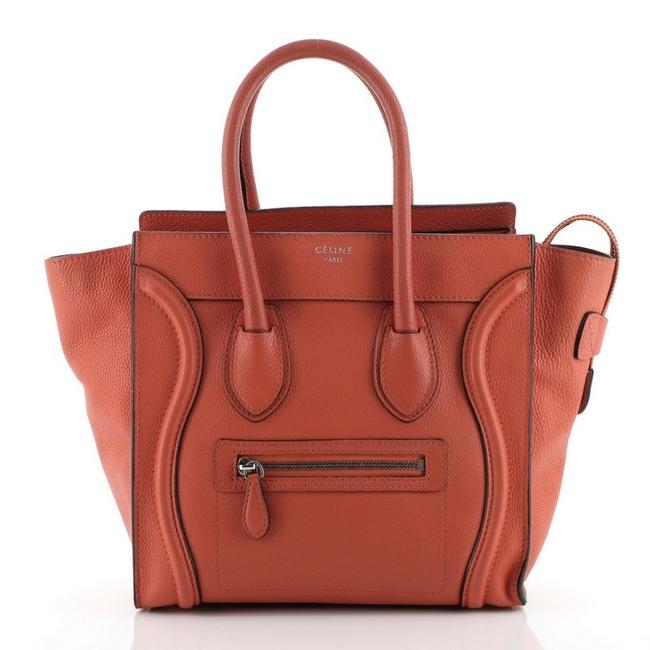 Celine Luggage Grainy Micro Orange Leather Tote