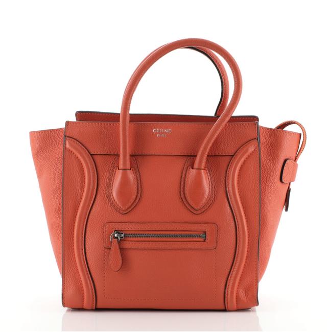 Celine Luggage Grainy Micro Orange Leather WeekendTravel Bag