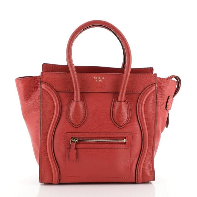 Celine Luggage Grainy Micro Red Leather Tote