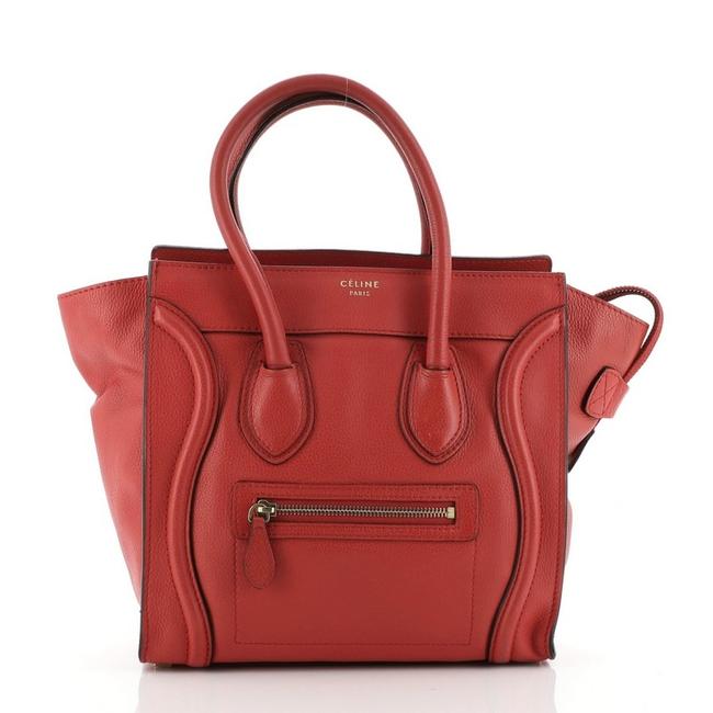 Celine Luggage Grainy Micro Red Leather WeekendTravel Bag