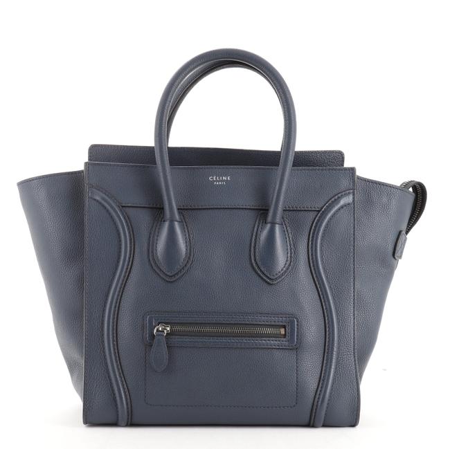 Celine Luggage Grainy Mini Blue Leather WeekendTravel Bag