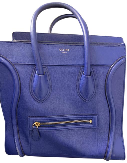 Celine Luggage Indigo Blue Pebbled Leather Tote