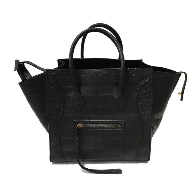 Celine Luggage Cabas Phantom Medium Black Croc Embossed Leather Tote