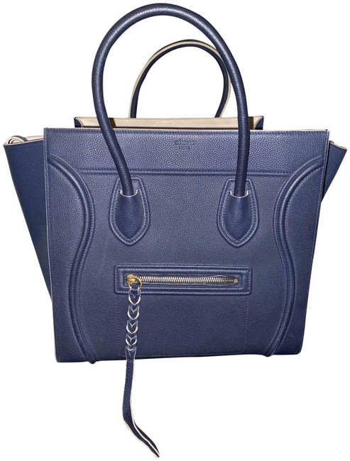 Celine Luggage Medium Dark Blue Calfskin Leather Tote