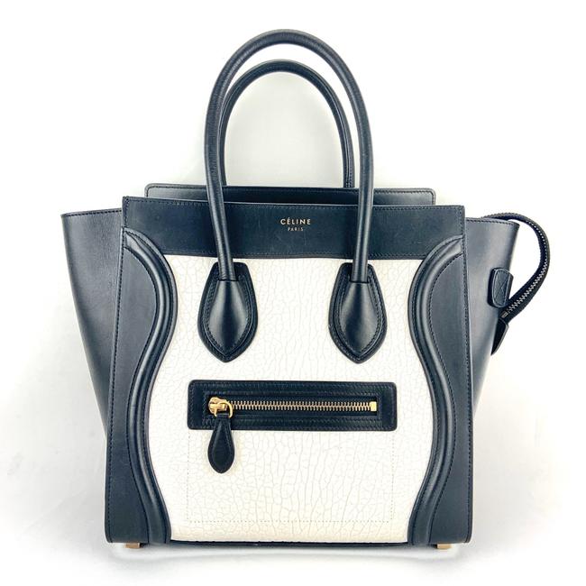 Celine Luggage Micro BlackWhite Calfskin Leather Tote