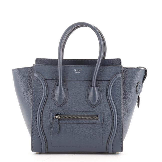 Celine Luggage Micro Blue Grainy Leather Tote