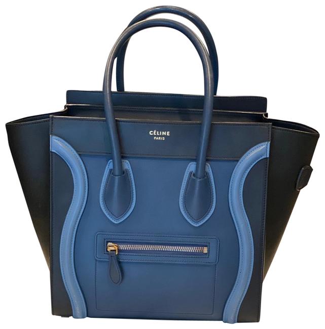 Celine Luggage Micro Blue Multi Leather Tote