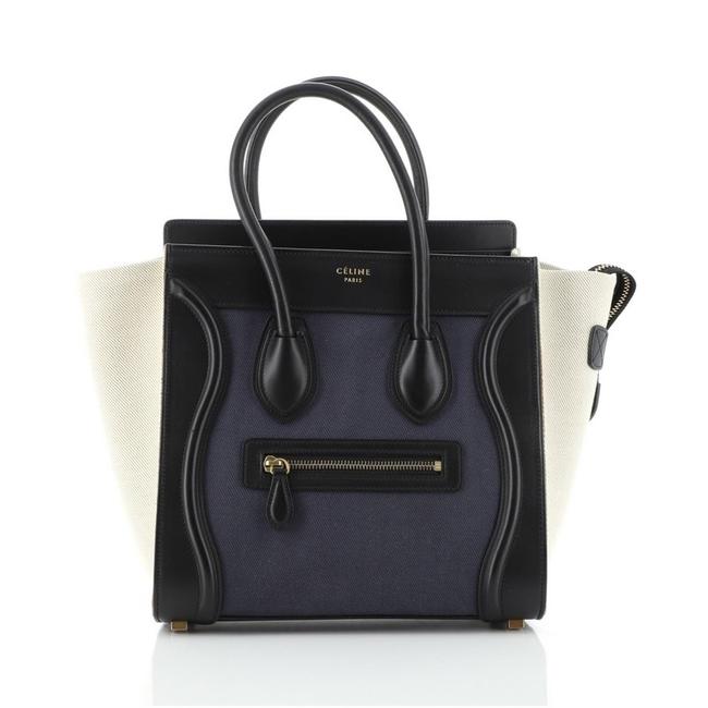 Celine Luggage Micro Blue Neutral Leather and Canvas WeekendTravel Bag