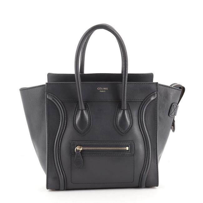 Celine Luggage Micro Blue Smooth Leather Tote