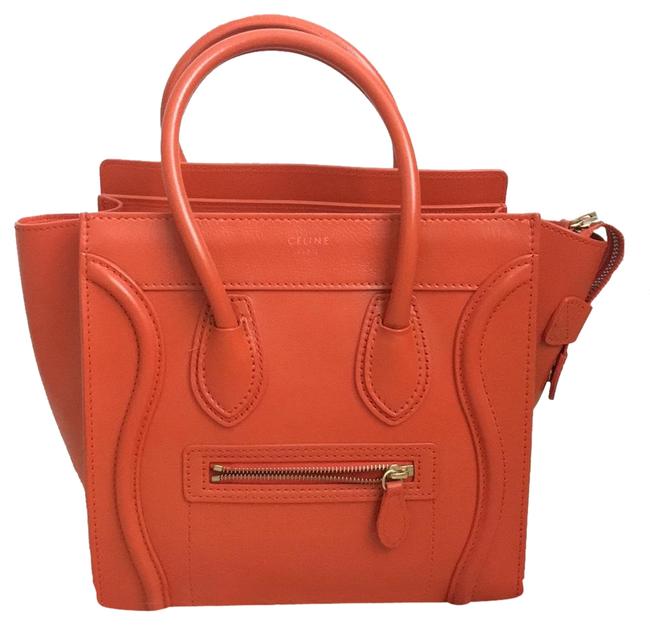 Celine Luggage Micro Bright Orange Calfskin Leather Tote
