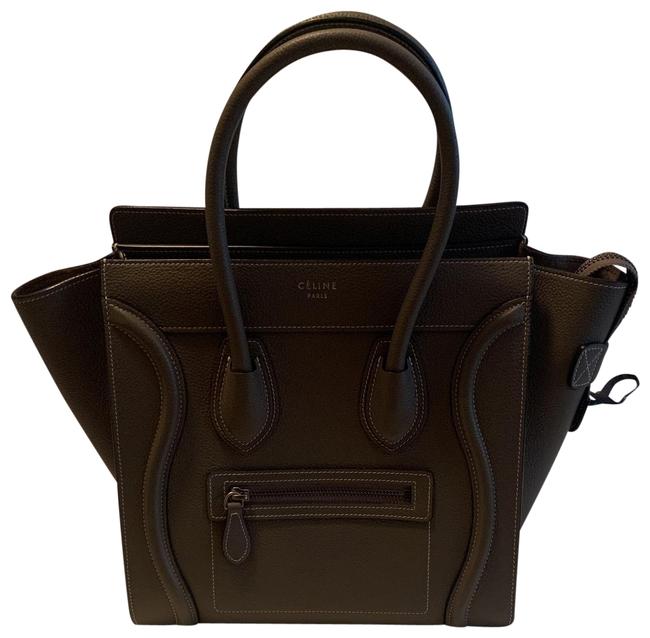 Celine Luggage Micro Handbag TaupeGray Calfskin Leather Tote