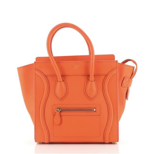 Celine Luggage Micro Orange Smooth Leather Tote