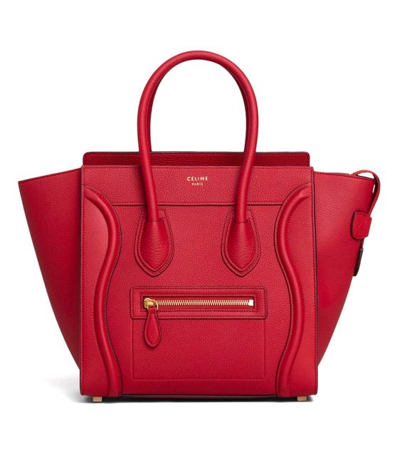 Celine Luggage Micro Red Drummed Calfskin Leather Tote