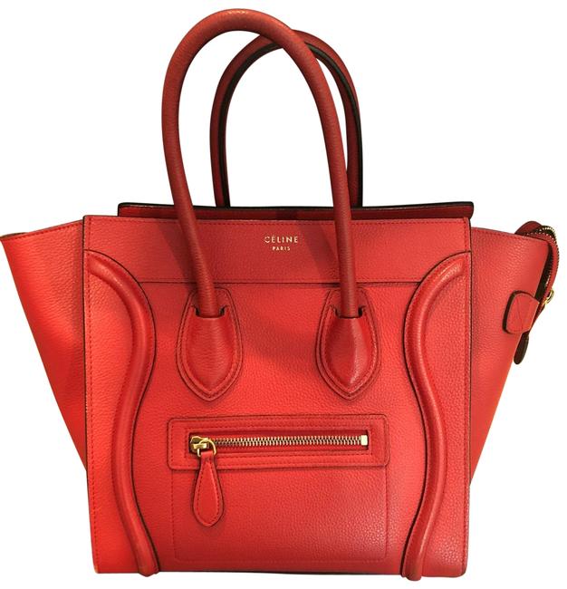 Celine Luggage Micro Red Grainy Leather Tote