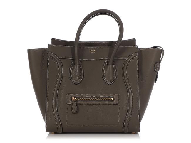 Celine Luggage Mini Baby Drummed Stone Brown Calfskin Leather Tote