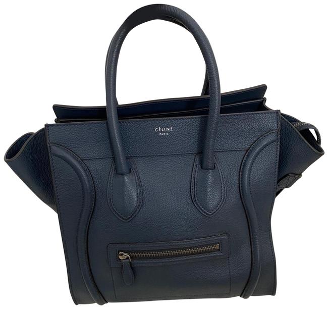 Celine Luggage Mini Blue Calfskin Leather Tote