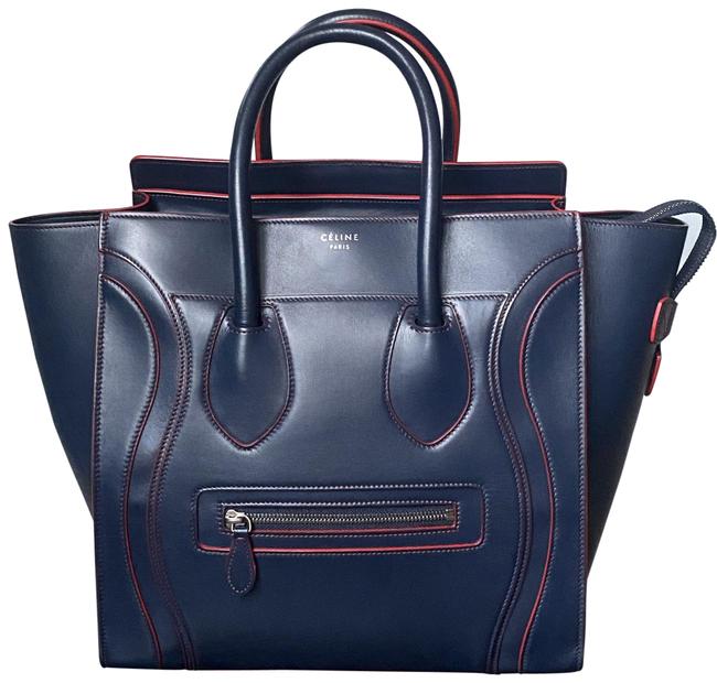 Celine Luggage Mini Blue Debossed Calfskin Leather Tote