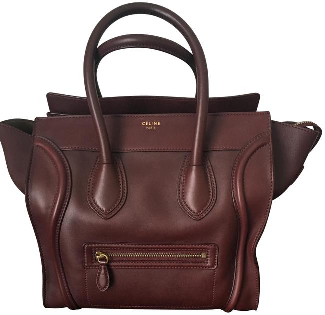 Celine Luggage Mini Burgundy Calfskin Leather Tote