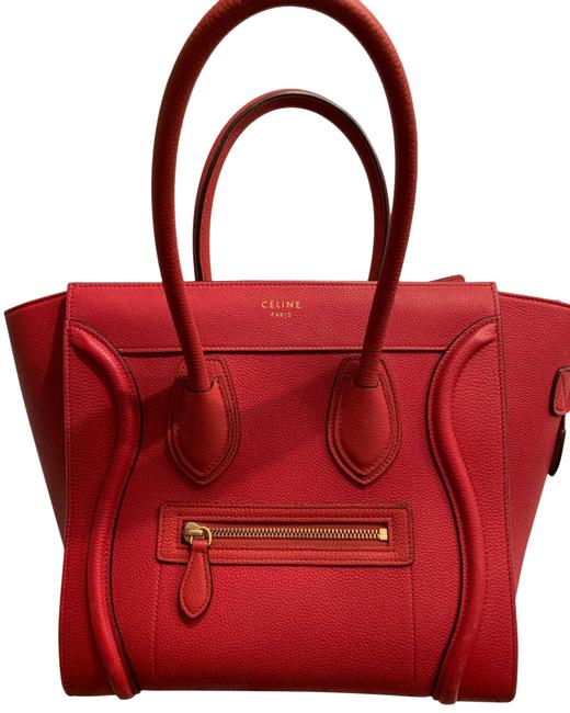 Celine Luggage Mini Red Grained Leather Tote