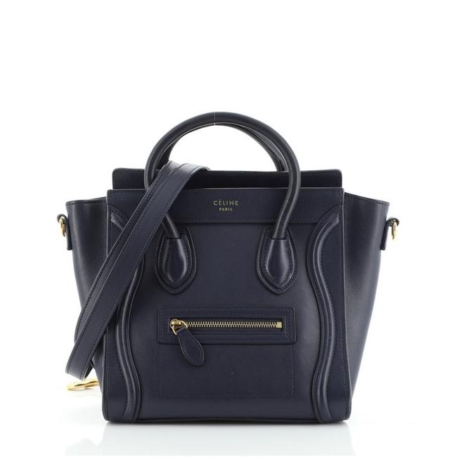 Celine Luggage Nano Blue Smooth Leather Tote
