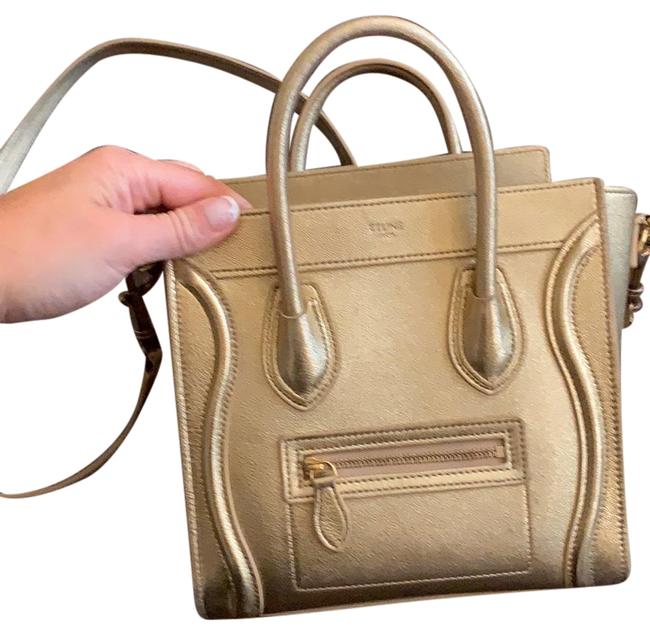 Celine Luggage Nano Gold Lambskin Leather Tote