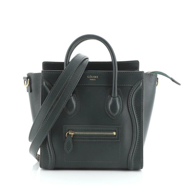 Celine Luggage Nano Green Smooth Leather Tote