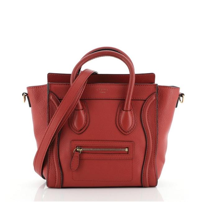 Celine Luggage Nano Red Grainy Leather Tote