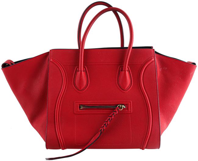 Celine Luggage Phantom Crimson Medium Red Calfskin Leather Tote