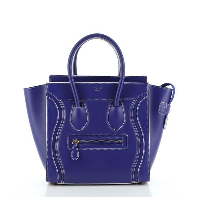Celine Luggage Smooth Micro Blue Leather Tote