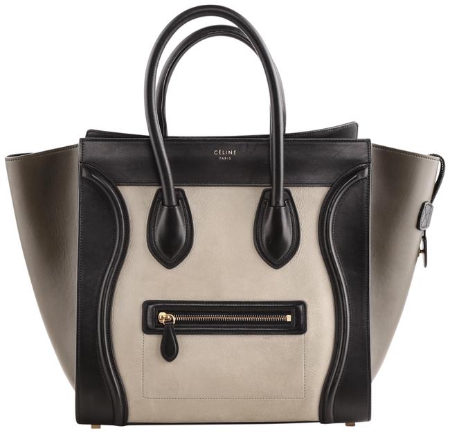 Celine Luggage Tri Color Mini OliveBlackBeige Leather Tote