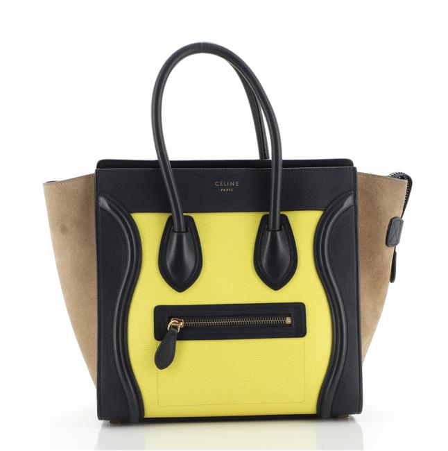 Celine Luggage Tricolor Micro Blue Brown Yellow Leather Tote