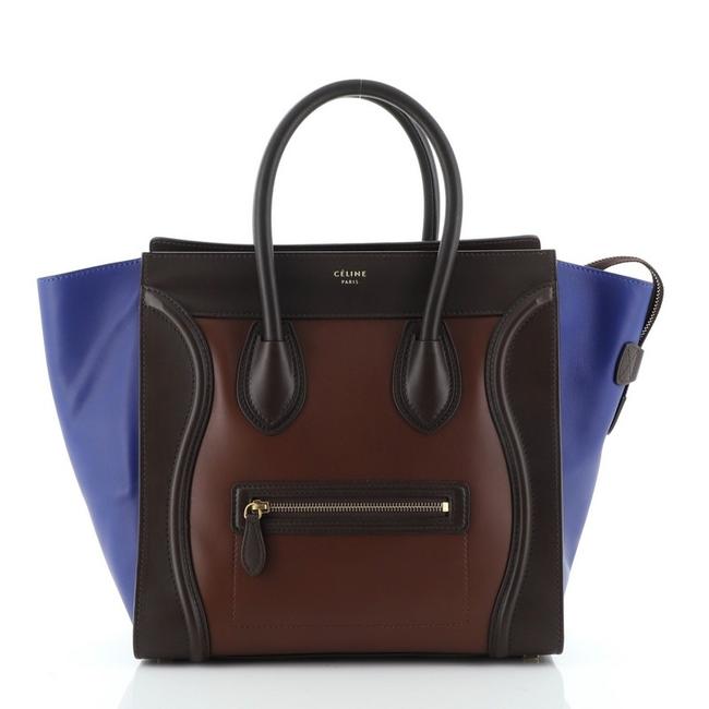 Celine Luggage Tricolor Mini Blue Brown Leather Tote