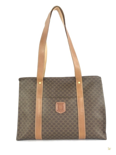 Celine Macadam #31396 Brown Coated Canvas Shoulder Bag