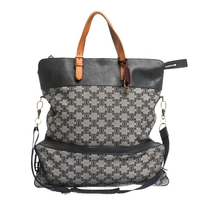 Celine Macadam BlueBrown Canvas and Leather Vertical Tote