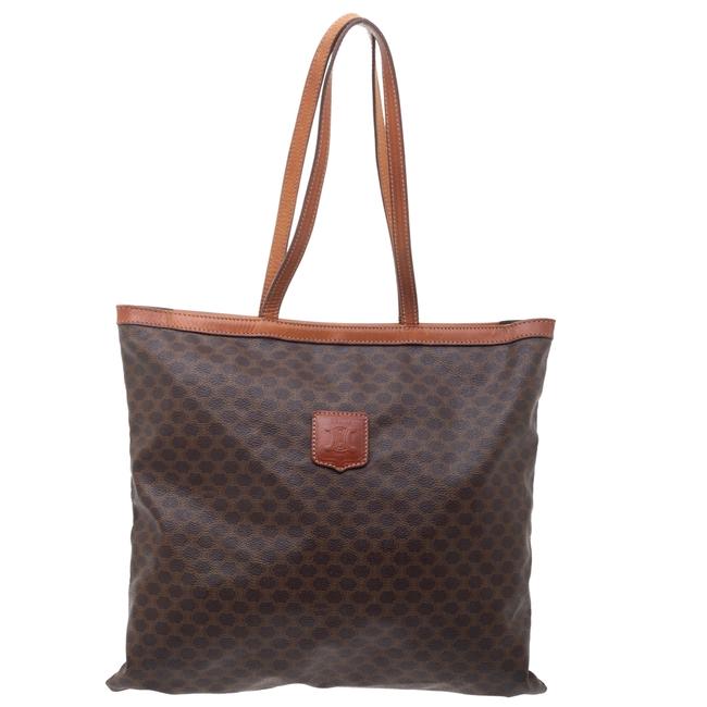 Celine Macadam Brown Coated Canvas and Leather Tote