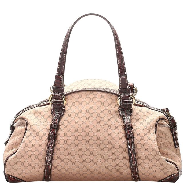 Celine Macadam BrownBeige Canvas Leather Shoulder Bag