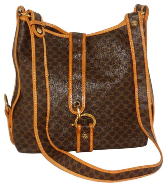 Celine Macadam Coated Brown Canvas Shoulder Bag