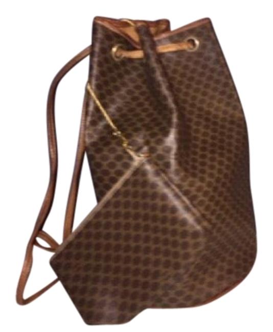 Celine Macadam Drawstring Brown Leather Shoulder Bag